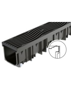 Canaletta di Scolo Nera in Pe-pp Bordo Rinforzato Wavedrain con Griglia Larg.120 x H110 x 1000