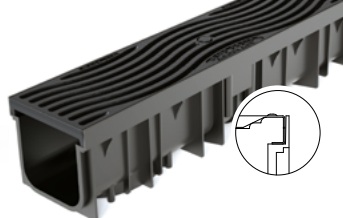 Canaletta di Scolo Nera in Pe-pp Bordo Rinforzato Wavedrain con Griglia Larg.120 x H110 x 1000